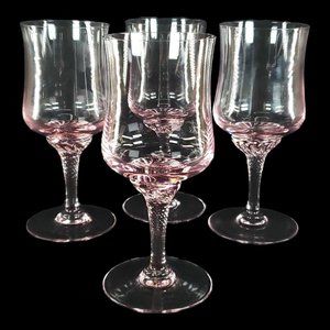 4 Sasaki Crystal Hawthorne Pink Stemware 6" Holds 6 Ounces Water Wine Goblets